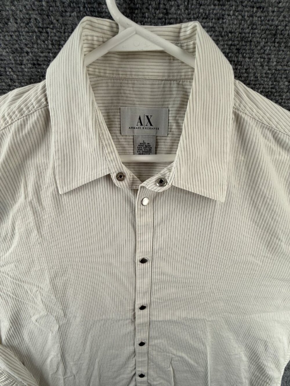 Armani Cotton Nylon Spandex Point Large Striped Beige Long Sleeve Button Up Men